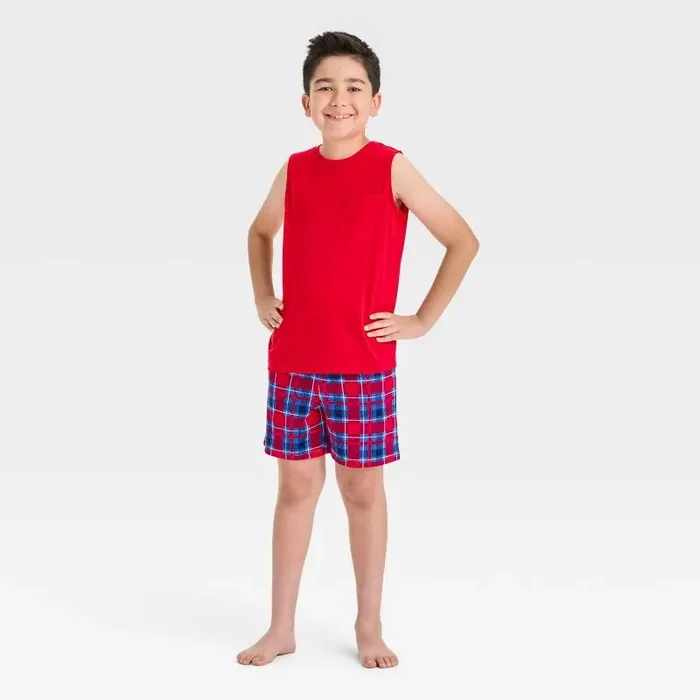 Boys‘ 2pc Plaid Tank Top and Pajama Set – Cat & Jack™ Red S
