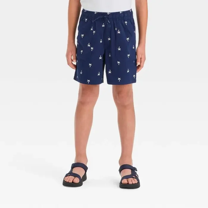 Boys‘ ‘Above the Knee‘ Printed Pull-On Shorts – Cat & Jack™ Navy Blue M Relaxed Fit, Botanical Pattern, Twill Fabric