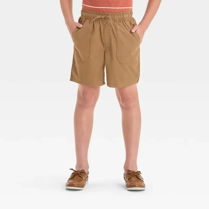 Boys‘ ‘Above the Knee‘ Pull-On Shorts – Cat & Jack™ Brown M Cotton Twill, Mid Rise, Drawstring Waist