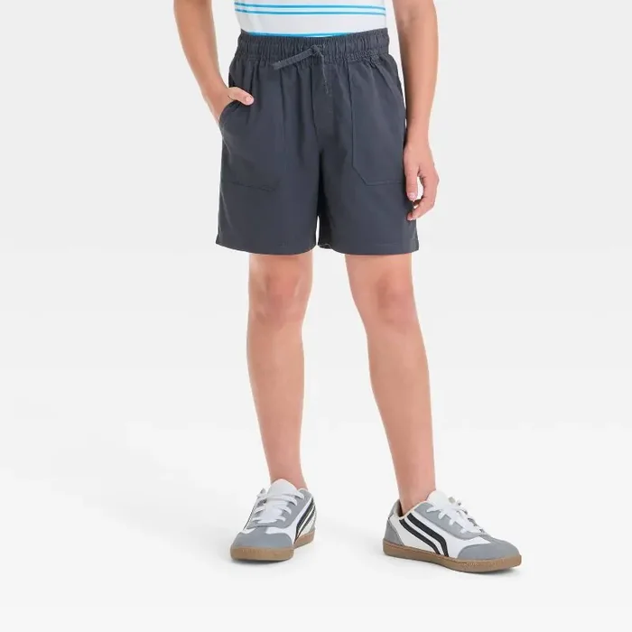 Boys‘ ‘Above the Knee‘ Pull-On Shorts – Cat & Jack™ Charcoal Gray L Cotton Twill, Regular Fit, Mid Rise, Drawstring Waist