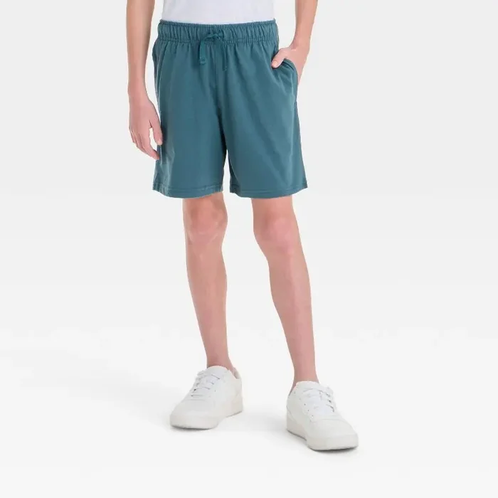 Boys‘ Above the Knee Pull-On Shorts – Cat & Jack™ Dark Teal Green S Mid Rise, Jersey Fabric