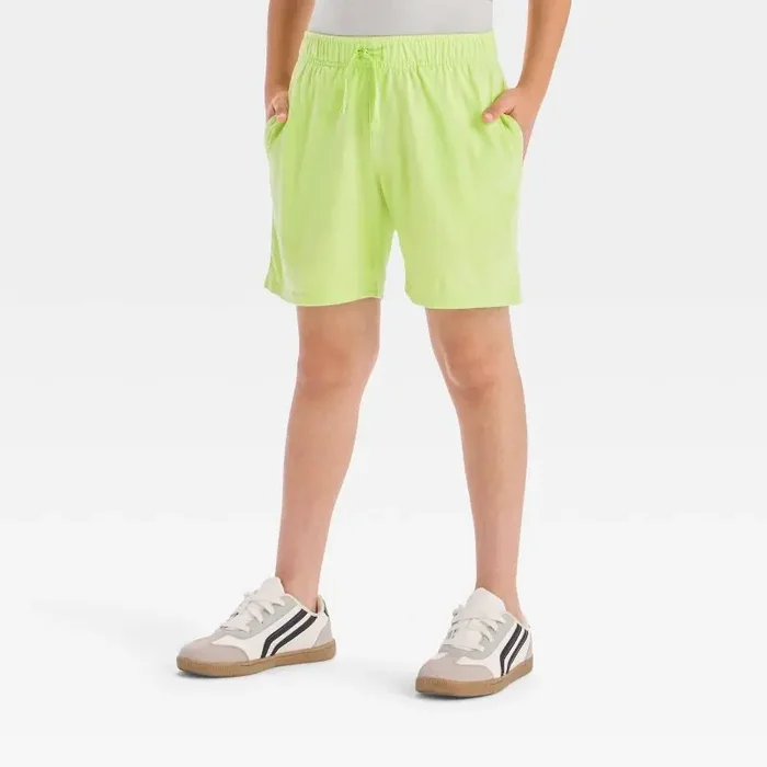 Boys‘ Above the Knee Pull-On Shorts – Cat & Jack™ Lime Green L Midweight Jersey, Flexible Drawstring, 5.5″ Inseam