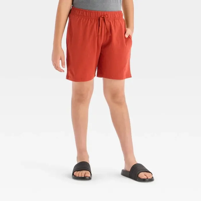 Boys‘ Above the Knee Pull-On Shorts – Cat & Jack™ Red/Orange L Midweight Jersey, Flexible Drawstring