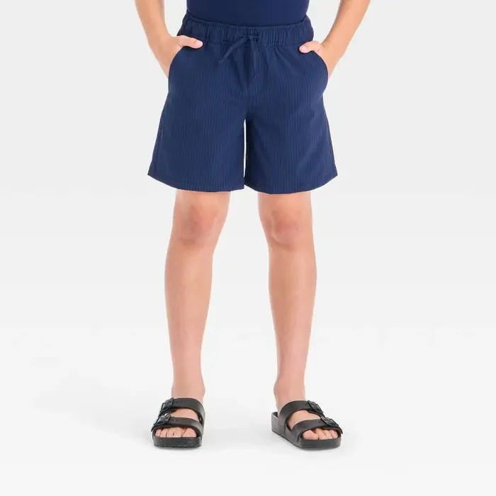 Boys‘ Above the Knee Quick Dry Pull-On Shorts – Cat & Jack™ Navy Blue XS Relaxed Fit, Seersucker, Mid Rise, Drawstring Waist
