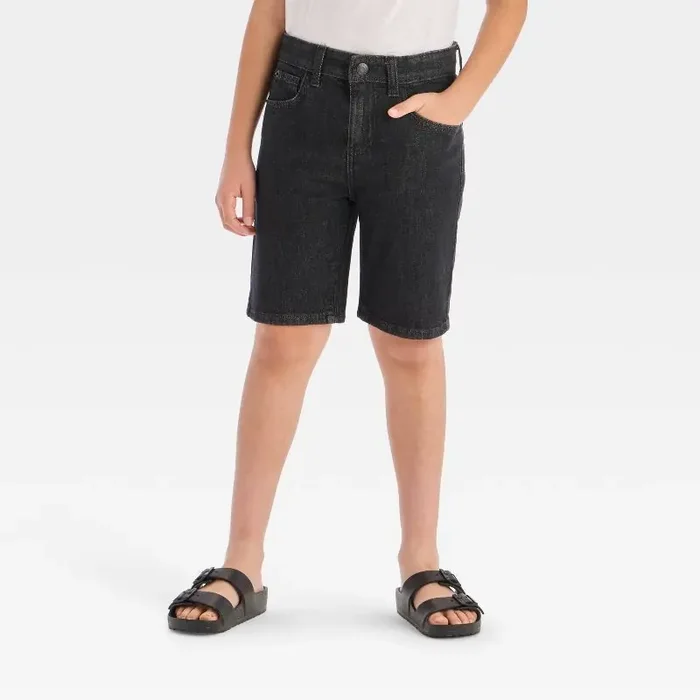 Boys‘ Denim ‘At the Knee‘ Shorts – Cat & Jack™ Black 4 Adjustable Waistband, Midweight Stretch Denim
