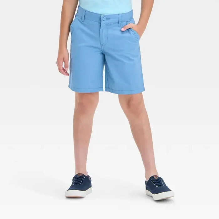 Boys‘ Flat Front ‘At the Knee‘ Chino Shorts – Cat & Jack™ Blue 16 Cotton, Adjustable Waistband