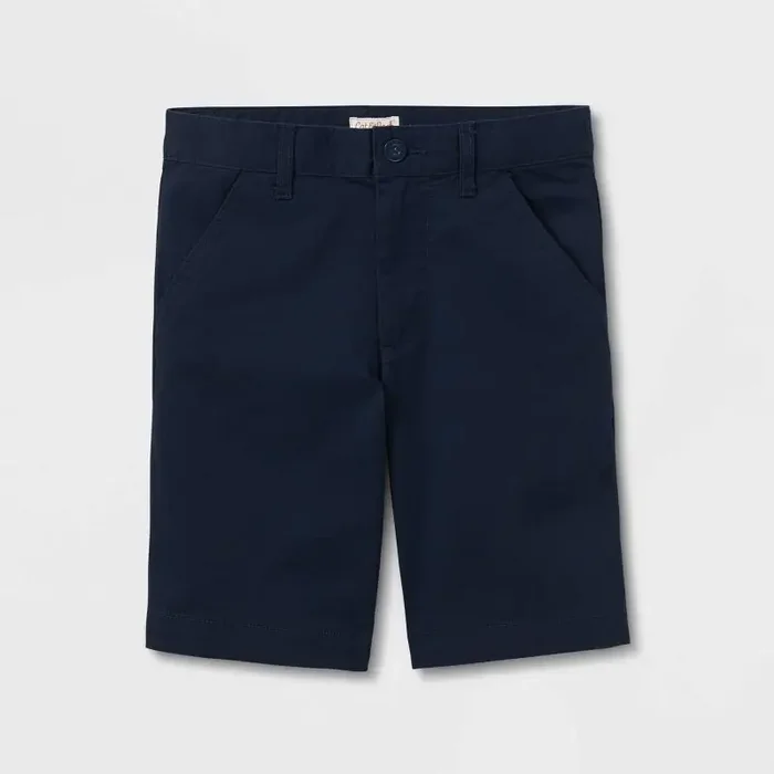 Boys‘ Flat Front Uniform Shorts – Cat & Jack™ Blue 16 Cotton-Spandex Blend, Adjustable Waistband, Mid Rise, Chino Style