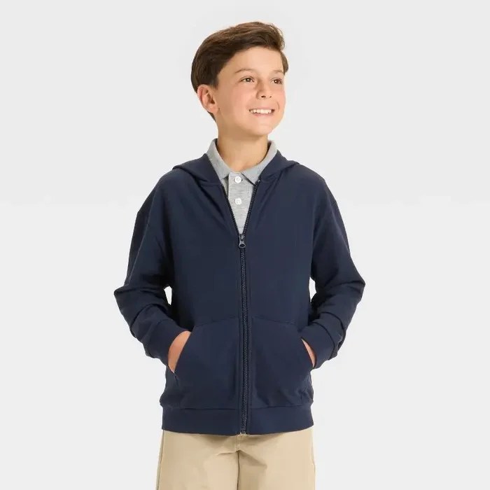 Boys‘ French Terry Zip-Up Hoodie Uniform Sweatshirt – Cat & Jack™ Blue S