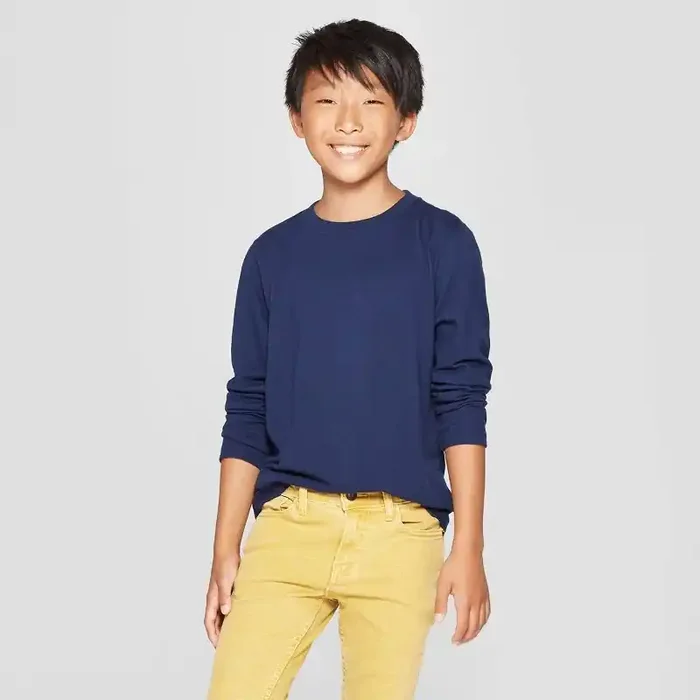 Boys‘ Long Sleeve T-Shirt – Cat & Jack™ Navy M Pullover, Below Waist
