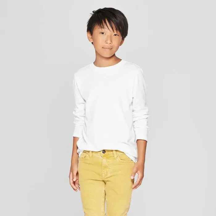 Boys‘ Long Sleeve T-Shirt – Cat & Jack™ White L Pullover, Below Waist