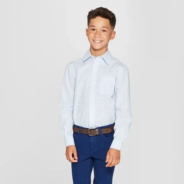 Boys‘ Long Sleeve Woven Button-Down Shirt – Cat & Jack™ Blue/White XL