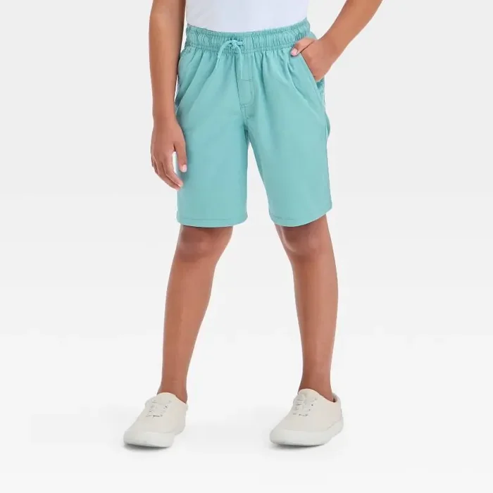 Boys‘ Playwear ‘At the Knee‘ Pull-On Shorts – Cat & Jack™ Green L Cotton Twill, Pockets, Drawstring