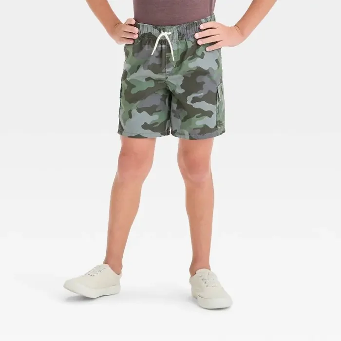 Boys‘ Pull-On ‘Above the Knee‘ Cargo Shorts – Cat & Jack™ Green M Camouflage, Twill, Elastic Waistband