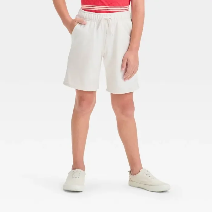 Boys‘ Pull-On Shorts – Cat & Jack™ Beige XL Cotton Blend, Recycled Polyester, Midweight French Terry, Drawstring Waist, Knee-Length