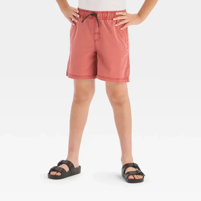 Boys‘ Quick Dry ‘Above the Knee‘ Pull-On Shorts – Cat & Jack™ Red M Lightweight Poplin, Mid-Rise, Flexible Drawstring