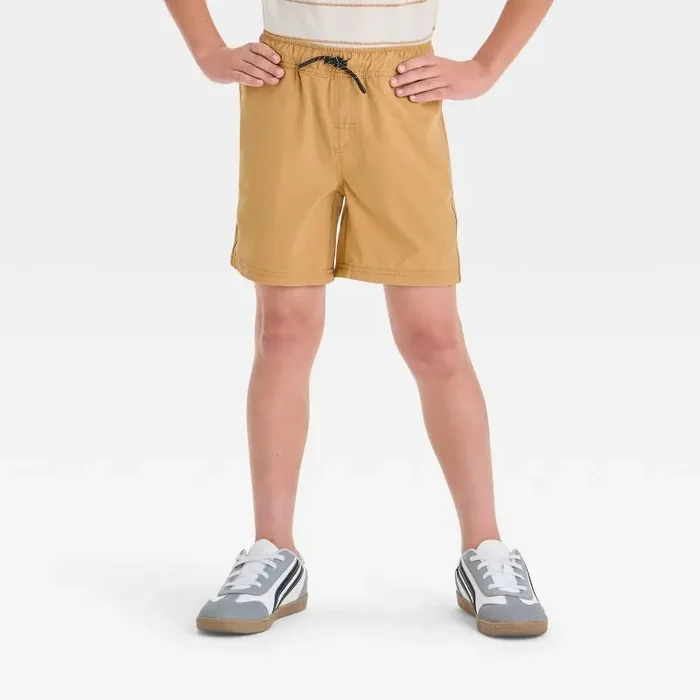 Boys‘ Quick Dry ‘Above the Knee‘ Pull-On Shorts – Cat & Jack™ Tan XL Lightweight Poplin, Mid Rise, Stretch Fabric