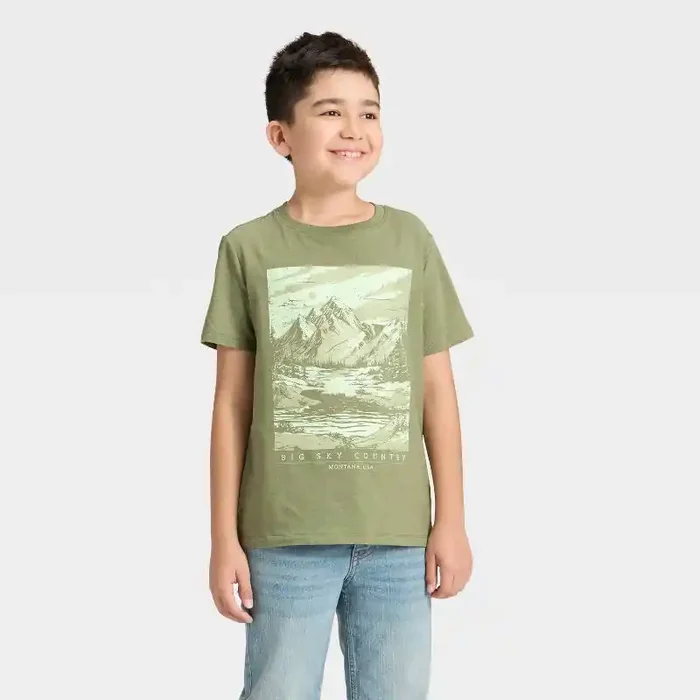 Boys‘ Short Sleeve Big Sky Graphic T-Shirt – Cat & Jack™ Olive Green M
