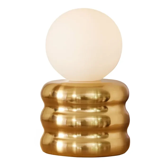 Brass and White Glass Globe Dimmable LED Portable Touch Lamp