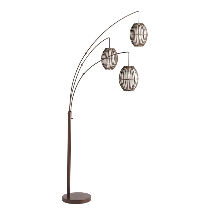 Brown 3 Light Adjustable Tiki Arc Floor Lamp