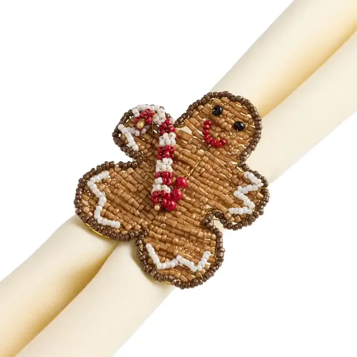 Brown and Gold Gingerbread Man Beaded Napkin Ring