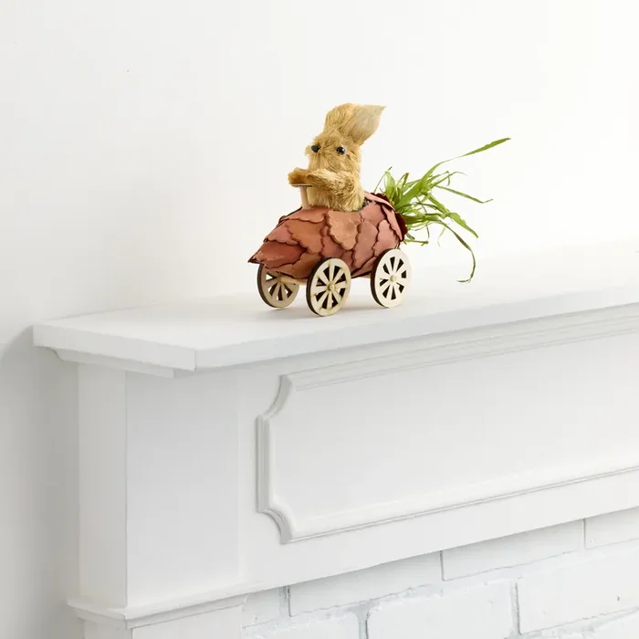 Brown Sisal Bunny and Wood Curl Carrot Car Decor