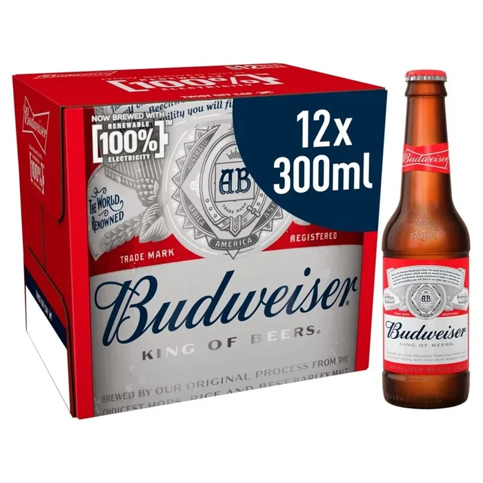 Budweiser Lager Beer Bottles 300ml 12 Box Pack