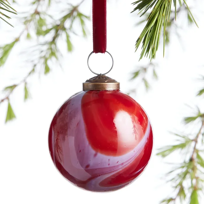 Burgundy Marbled Glass Ball Ornament