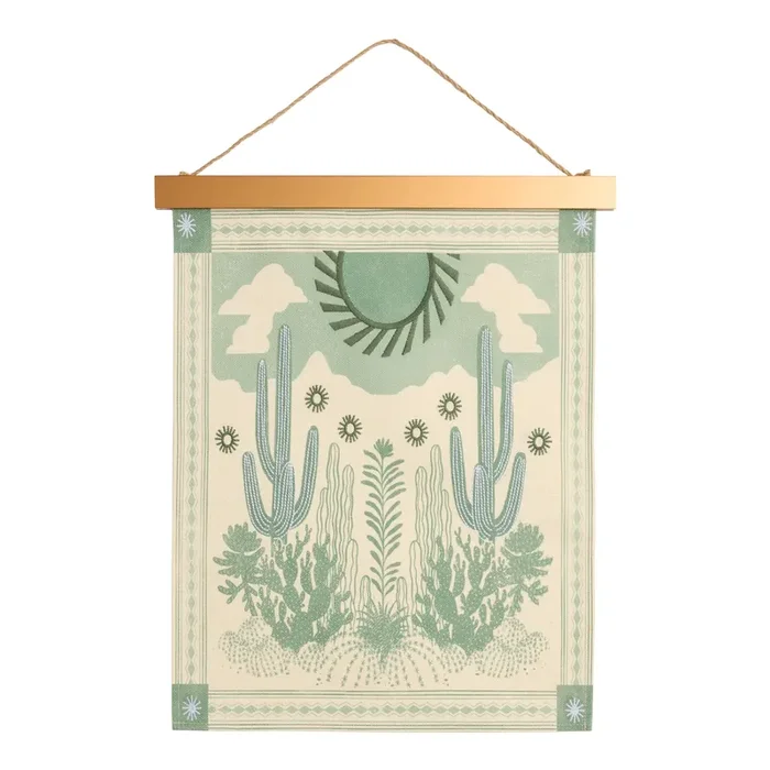 Cactus Embroidered Linen Scroll Wall Hanging
