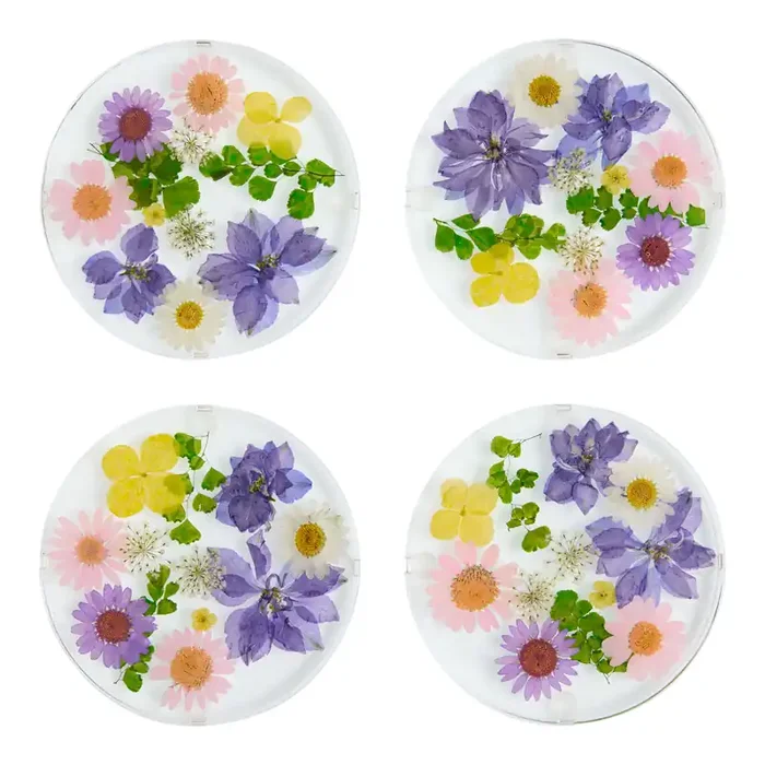 Camila Multicolor Resin Pressed Flower Coasters 4 Pack