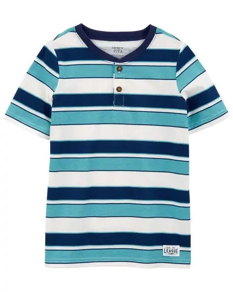 Carters Kid Striped Henley Tee Blue/White 7
