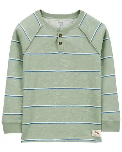 Carters Kid Striped Henley Tee Green/Blue 8