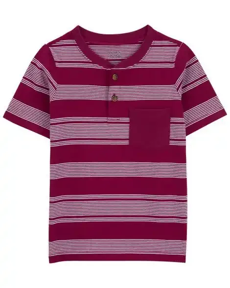 Carters Kid Striped Pocket Henley Tee Red 8