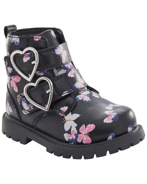 Carters Toddler Butterfly Heart Buckle Boots Black 11