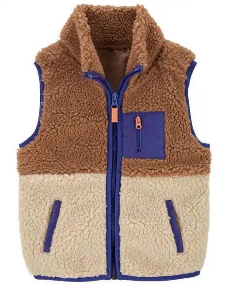 Carters Toddler Zip-Up Sherpa Vest Brown/Blue 3T
