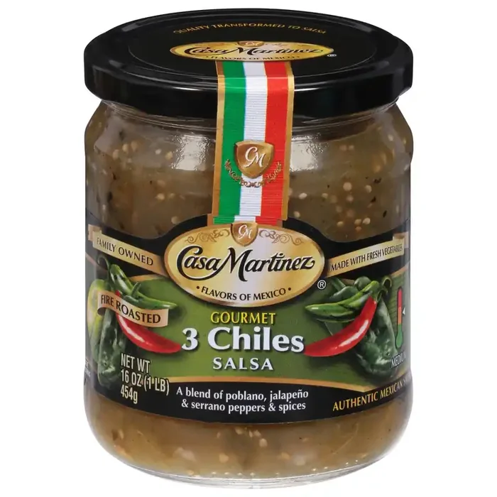 Casa Martinez Medium Fire Roasted Gourmet 3 Chiles Salsa 16 oz