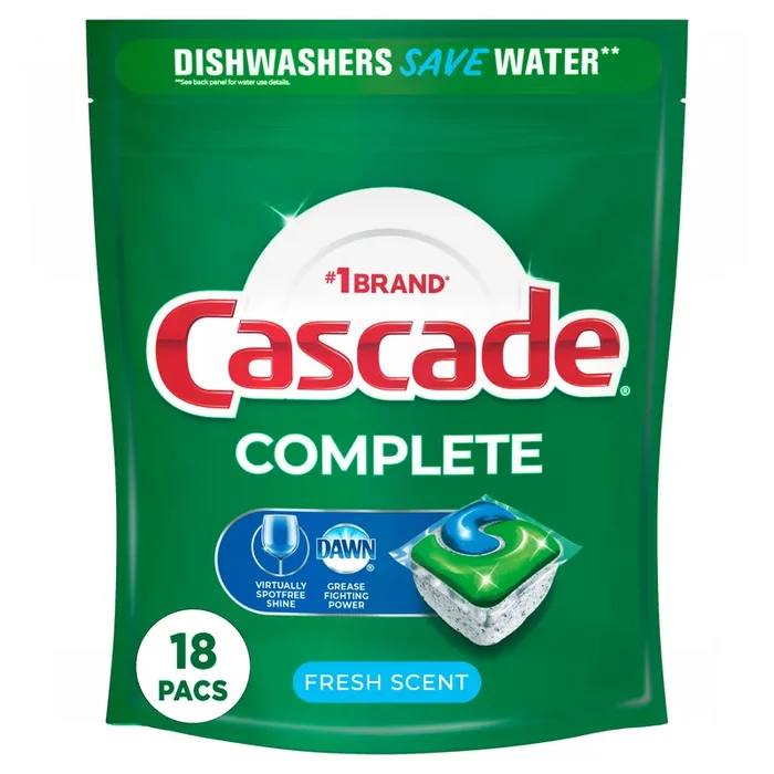 Cascade Complete Dishwasher Pods, Dishwasher Detergent, Dishwasher Soap, Dishwasher Tab Tablets, Dish Detergent, Fresh, ActionPacs, 18 Count