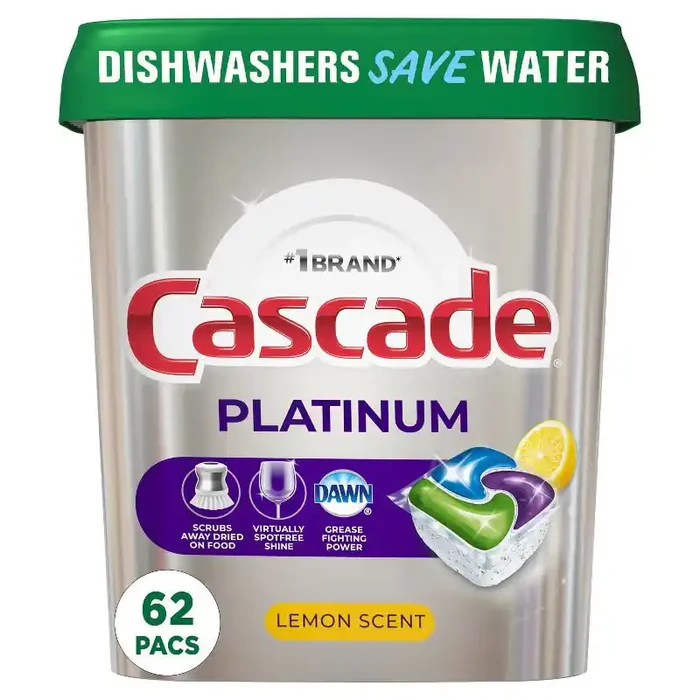 Cascade Lemon Scent Platinum ActionPacs Dishwasher Detergents – 62ct
