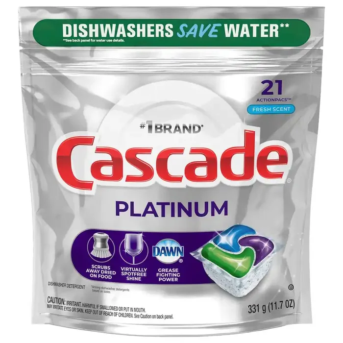 Cascade Platinum ActionPacs Dishwasher Detergent Pods, Fresh, 21 Count