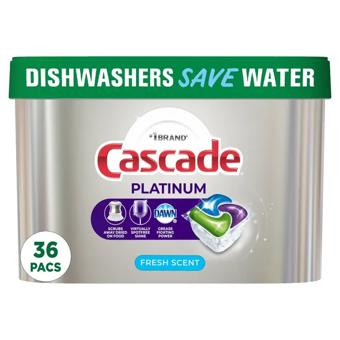 Cascade Platinum Dishwasher Pods, Dishwasher Detergent, Dishwasher Soap, Dishwasher Tab Tablets, Dish Detergent, Fresh, ActionPacs, 36 Count