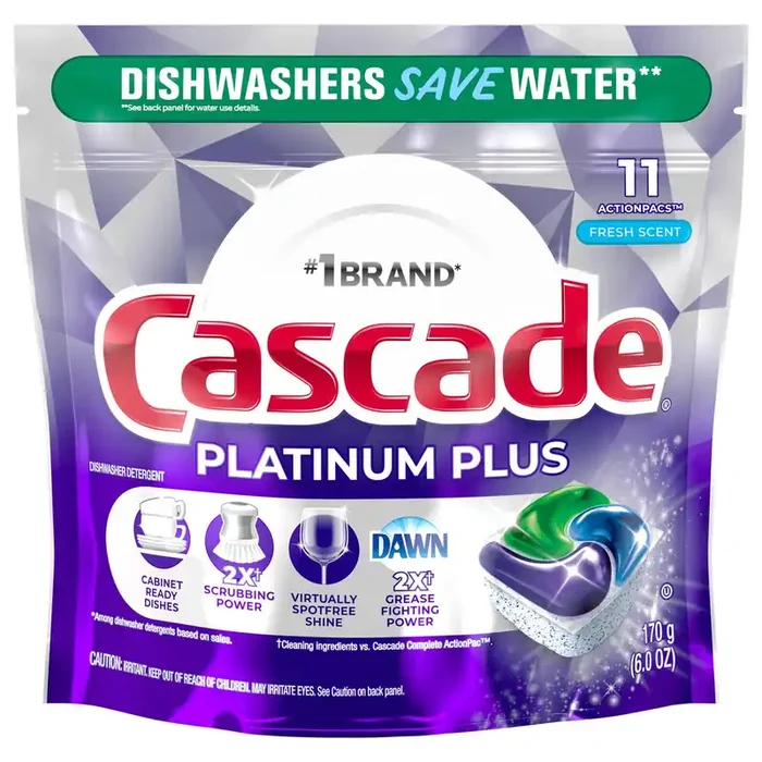 Cascade Platinum Plus Dishwasher Pods, Dish Detergent ActionPacs, Fresh, 11 Count