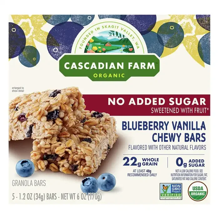 Cascadian Farm Organic Blueberry Vanilla Chewy Granola Bars, 6 oz, 5 ct