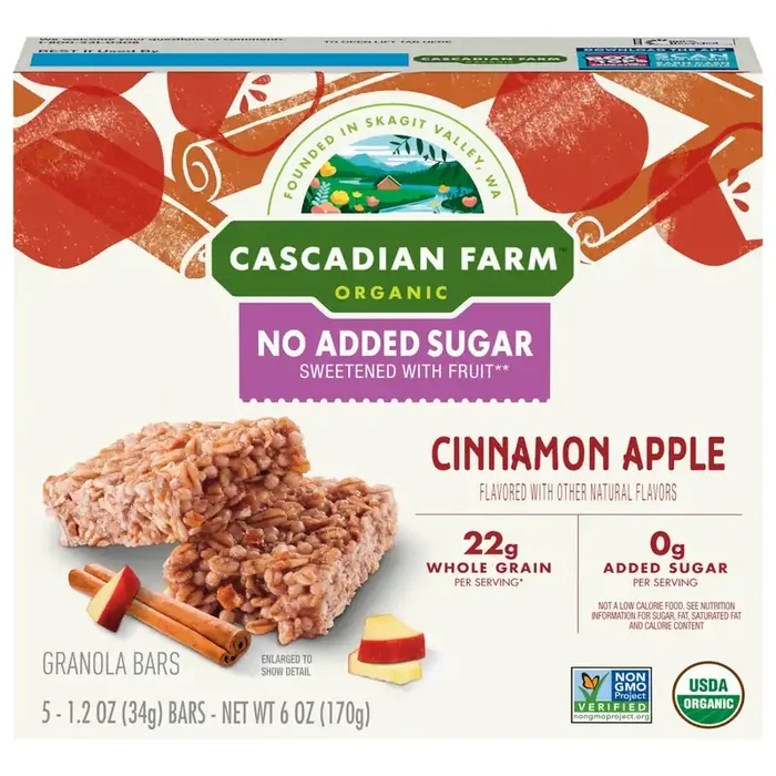 Cascadian Farm Organic, Cinnamon Apple Chewy Granola Bars, 6 oz, 5 ct