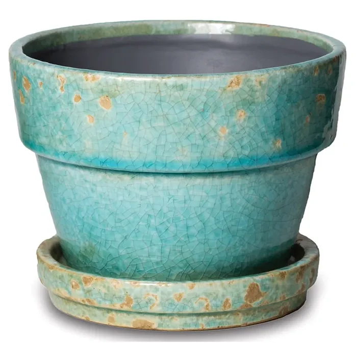 Caspian Fern Ceramic Planter, Antique Aqua, 7.5″
