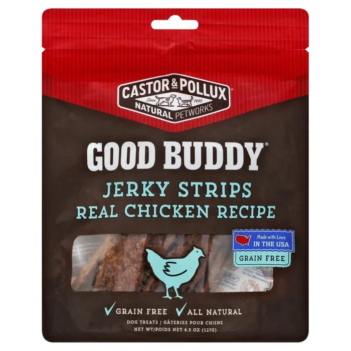 Castor & Pollux Good Buddy Dog Treat – Jerky Strips Real Chicken Recipe – 4.5 oz Bag
