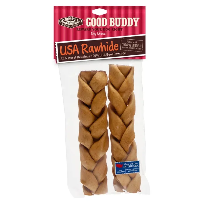 Castor & Pollux Good Buddy Dog Treat – Rawhide Braided Stick With Natural Chicken Flavor – 8 oz Bag
