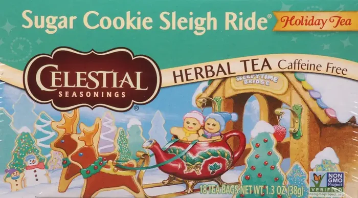 Celestial Seasonings Caffeine Free Holiday Tea Bags Sugar Cookie Sleigh Ride Herbal Tea 18 ea