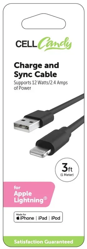 Cell Candy® Charge & Sync Cable for Apple Lightning® – Black
