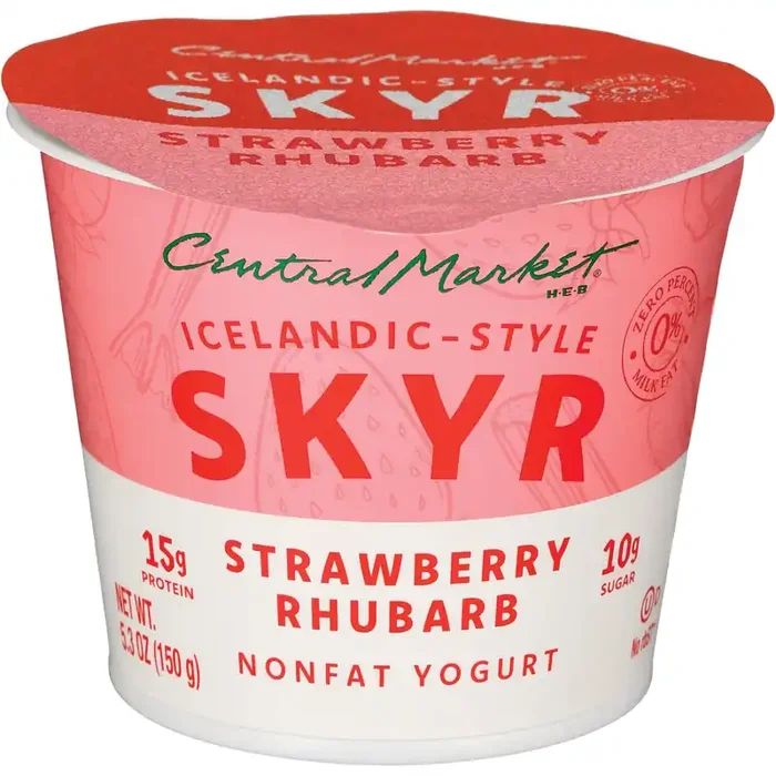 Central Market Icelandic-Style Skyr Nonfat Yogurt – Strawberry Rhubarb