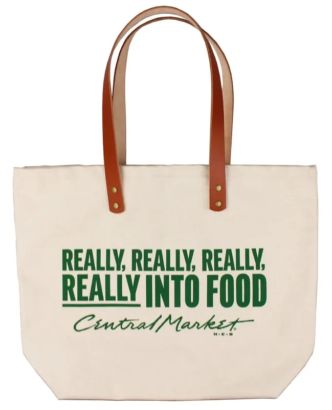 Central Market Natural Canvas Tote With Leather Handles