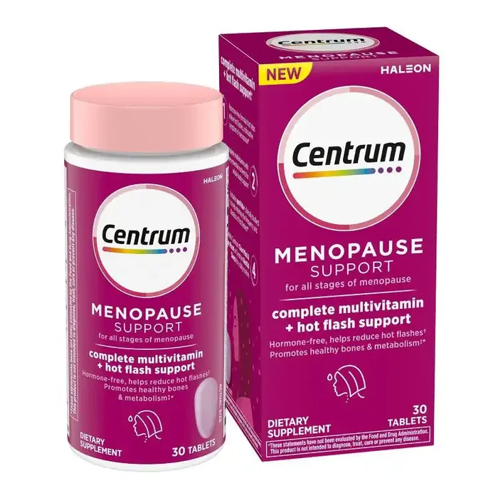 Centrum Complete Multivitamin Supplement + Hot Flash Support Menopause Support Tablets, With Clinically Studied geniVida, 30 Count